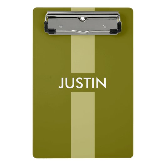 単にストライプオリーブグリーン+あなたの名前/アイディア ミニクリップボード (正面)