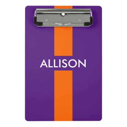 単にストライプオレンジ+あなたの名前/アイディア ミニクリップボード (正面)