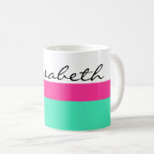 単にストライプピンクミント+あなたの名前/アイディア コーヒーマグカップ (正面右)