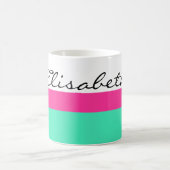 単にストライプピンクミント+あなたの名前/アイディア コーヒーマグカップ (中央)