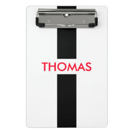 単にストライプ黒+あなたの名前/アイディア ミニクリップボード