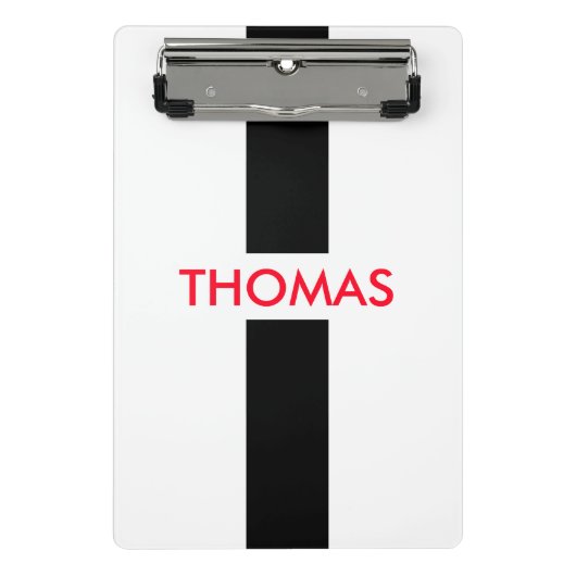 単にストライプ黒+あなたの名前/アイディア ミニクリップボード (正面)