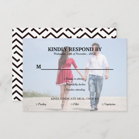 単にタイポグラフィフォトウェディングRSVPカード 出欠カード (正面/裏面)