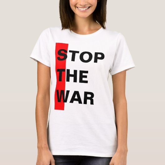 単にデザイン「ストップ長方形赤戦争」 Tシャツ (正面)
