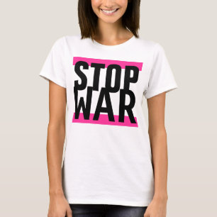 単にデザイン「ストライプピンクのストップ戦争」 Tシャツ