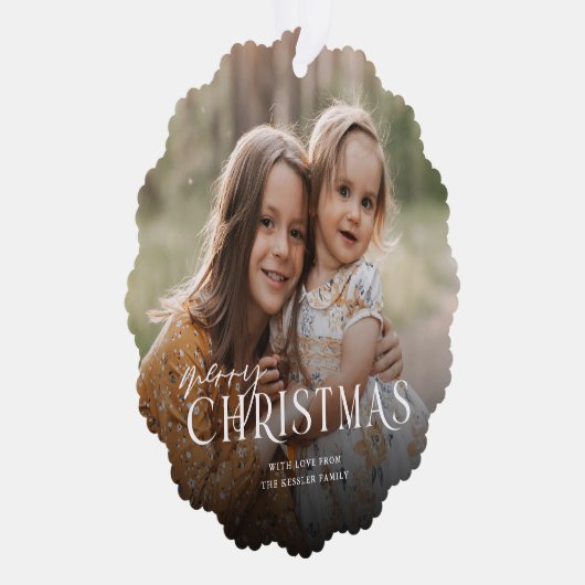 単にメリーエレガントクリスマスの写真 |白 オーナメントカード (右)