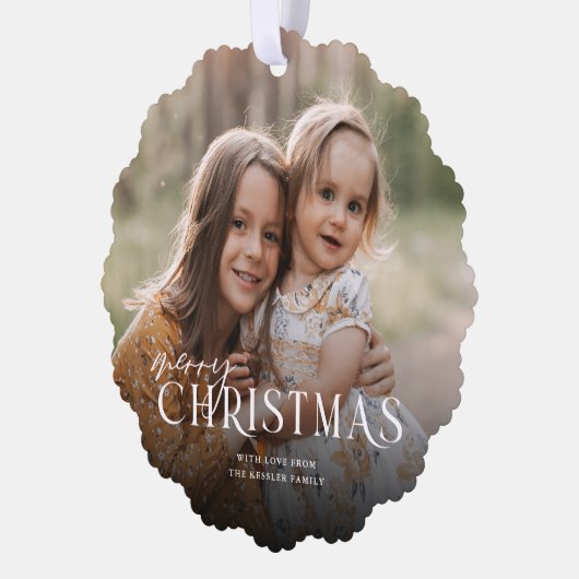 単にメリーエレガントクリスマスの写真 |白 オーナメントカード (左)