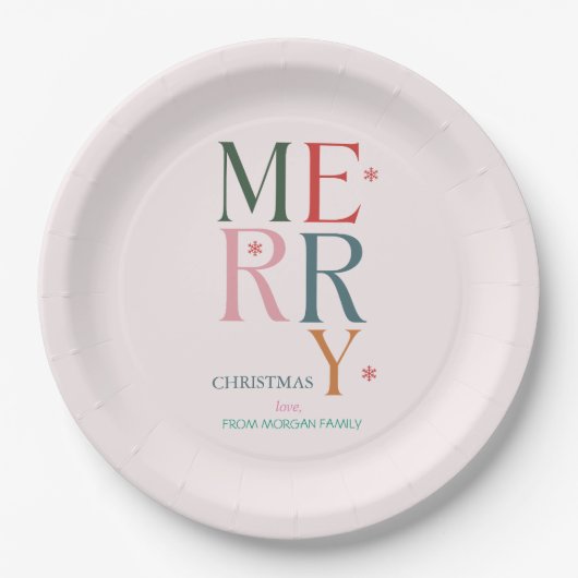 単にメリーカラフルクリスマスピンク ペーパープレート (正面)