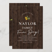 単にモダンひまわり木製ファミリー懇親会 招待状 (正面/裏面)