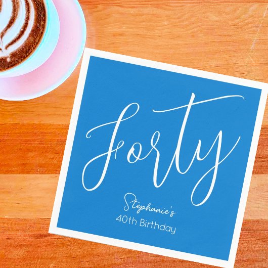 単にモダンスクリプト青40歳の誕生日パーティー スタンダードカクテルナプキン