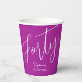 単にモダンスクリプトDark Pink 40th Birthday 紙コップ (正面)