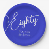 単にモダンスクリプ王室のト青80誕生日 ペーパープレート (正面)