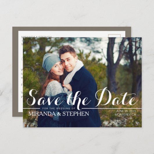 単にモダン結婚式の日付の写真はがきを保存 案内ポストカード (正面/裏面)