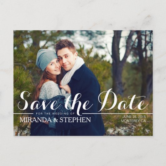 単にモダン結婚式の日付の写真はがきを保存 案内ポストカード (正面)