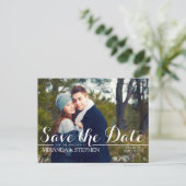 単にモダン結婚式の日付の写真はがきを保存 案内ポストカード (スタンド正面)