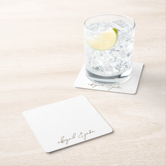 単にモダン金ゴールドスクリプ結婚ト名 スクエアペーパーコースター (インサイチュ)