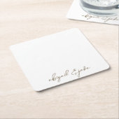 単にモダン金ゴールドスクリプ結婚ト名 スクエアペーパーコースター (アングル)