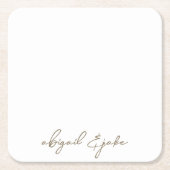 単にモダン金ゴールドスクリプ結婚ト名 スクエアペーパーコースター (正面)