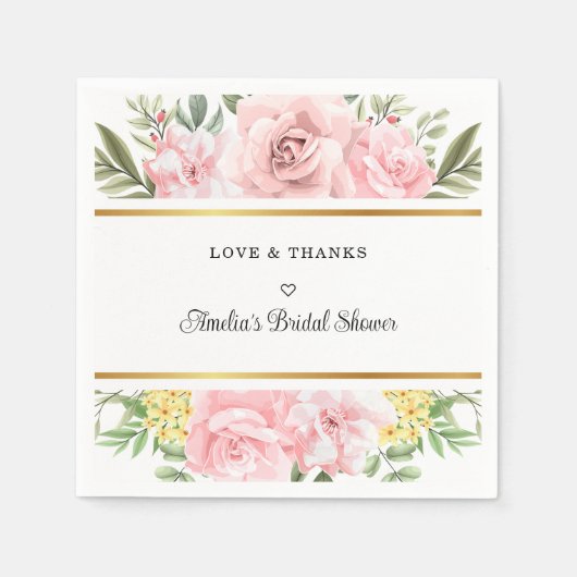 単にロマンチックなピンクのローズフローラ愛感謝していと スタンダードカクテルナプキン (正面)
