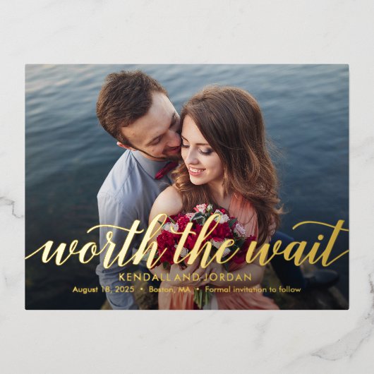 単にロマンチックなホイル日付はがきを保存 箔招待状ポストカード (正面)