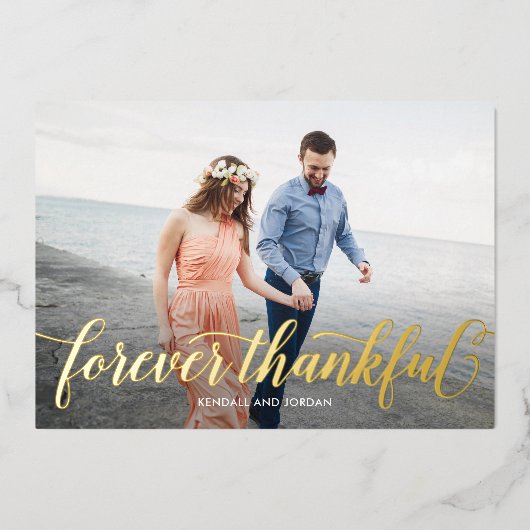 単にロマンチックな実在フォイルフォトサンキューカード 箔招待状 (正面)