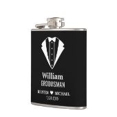 単に上品なTuxedoスーツ結婚の新郎のgroomsman フラスク (左)