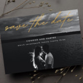 単に写真エレガント金ゴールド白の日付を保存 案内ポストカード