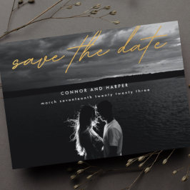 単に写真エレガント金ゴールド白の日付を保存 案内ポストカード