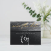 単に写真エレガント金ゴールド白の日付を保存 案内ポストカード (スタンド正面)