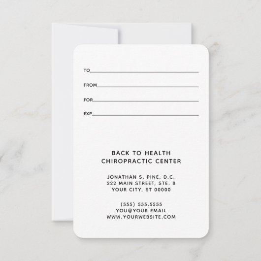 単に小エレガントカイロプラクティックギフト証明書 (裏面)