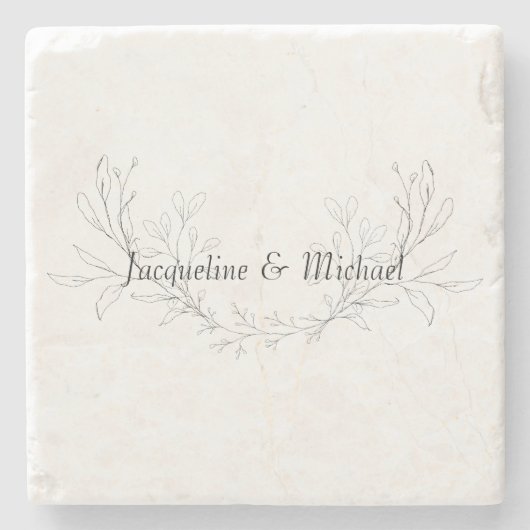 単に手エレガントで描いた葉のカスタム ストーンコースター (正面)