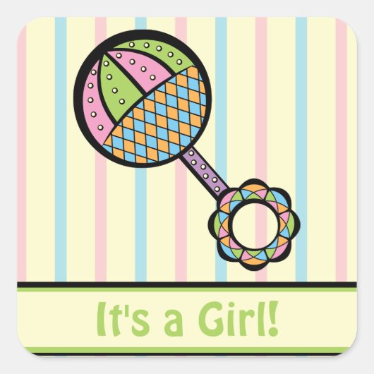 単に甘いガラガラの告知ステッカー スクエアシール (正面)