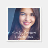 単に白エレガント文字の写真の卒業 スタンダードカクテルナプキン (正面)