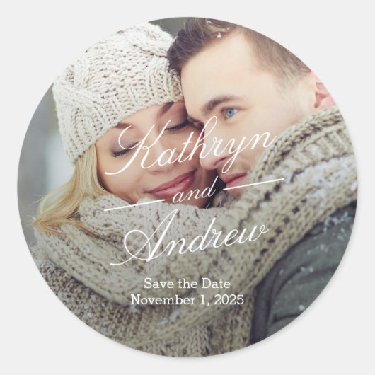 単に私たちの結婚式の日付のステッカーを保存 ラウンドシール (正面)