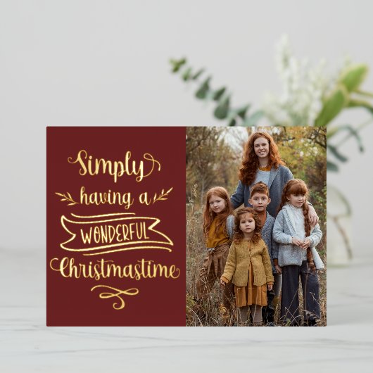 単に素晴らしいChristmastime写真を持っている 箔シーズンカード (立ち正面)