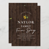 単に素朴ひまわり木製ファミリー懇親会 招待状 (正面/裏面)