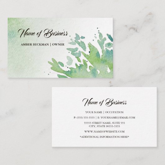 単に自然緑の抽象芸術水の色スプラッシュ 名刺 (正面/裏面)