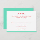 単に色縁ど赤ティール（緑がかった色）ウェディングrsvp応答 出欠カード (正面/裏面)