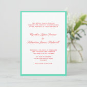 単に赤縁ど色ティール（緑がかった色）結婚式招待状 招待状 (スタンド正面)