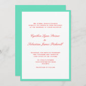 単に赤縁ど色ティール（緑がかった色）結婚式招待状 招待状 (正面/裏面)