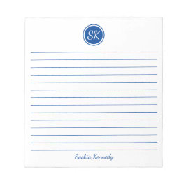 単に青エレガント線のモノグラム名 ノートパッド