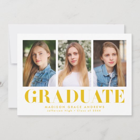 単に黄色はっきりしたの3写真卒業 案内状 (正面)