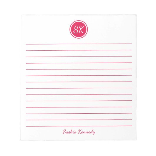 単エレガントさくらんぼ赤線モノグラム名 ノートパッド (正面)