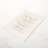 単エレガントにクリーム結婚葉の金ゴールド 箔招待状 (回転した状態)