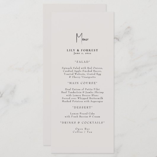 単エレガントにクリー結婚ム メニュー (正面/裏面)