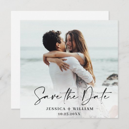 単エレガントに写真シンプルのエレガモダンントウェディング セーブザデート (正面/裏面)