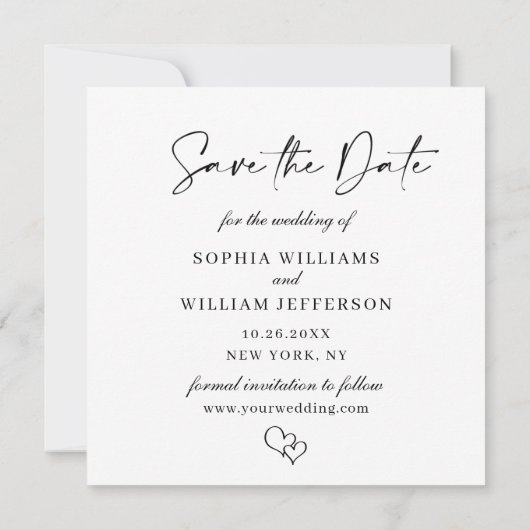 単エレガントに写真シンプルのエレガモダンントウェディング セーブザデート (裏面)