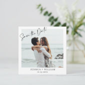 単エレガントに写真シンプルのモダン結婚 セーブザデート (スタンド正面)