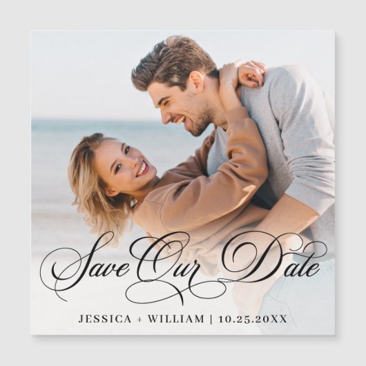 単エレガントに写真結婚の日付を保存 マグネット招待状 (正面)