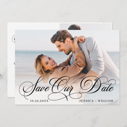 単エレガントに写結婚真の2枚 セーブザデート (正面/裏面)